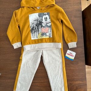 Disney Mickey Mouse Mustard Hoodie and Gray Pants Set size:4T
